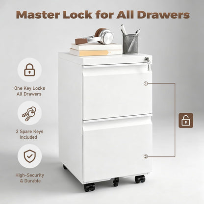 3 Drawer File Cabinet for Home Office, Under Desk Mobile Filing Cabinet with Lock for A4-Size/Letter-Size/Legal-Size, Black (HSEJ-3D)