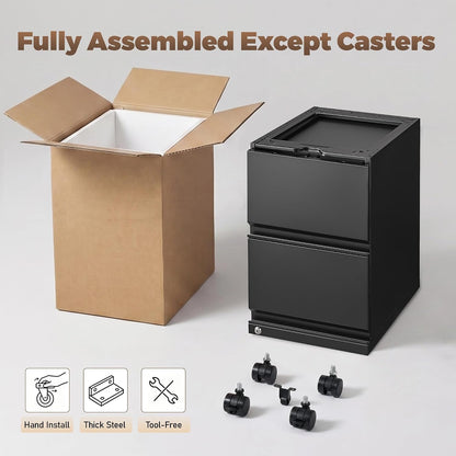 3 Drawer File Cabinet for Home Office, Under Desk Mobile Filing Cabinet with Lock for A4-Size/Letter-Size/Legal-Size, Black (HSEJ-3D)