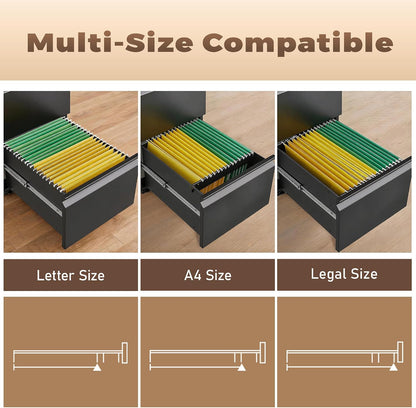 3 Drawer File Cabinet for Home Office, Under Desk Mobile Filing Cabinet with Lock for A4-Size/Letter-Size/Legal-Size, Black (HSEJ-3D)
