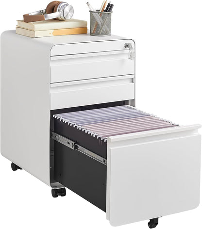 3 Drawer File Cabinet for Home Office, Under Desk Mobile Filing Cabinet with Lock for A4-Size/Letter-Size/Legal-Size, Black (HSEJ-3D)