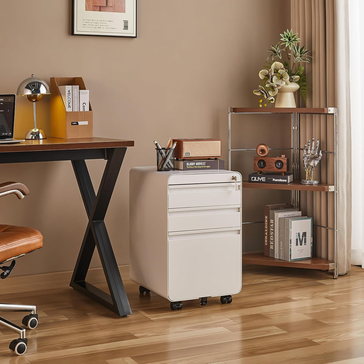 3 Drawer File Cabinet for Home Office, Under Desk Mobile Filing Cabinet with Lock for A4-Size/Letter-Size/Legal-Size, Black (HSEJ-3D)
