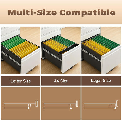 3 Drawer File Cabinet for Home Office, Under Desk Mobile Filing Cabinet with Lock for A4-Size/Letter-Size/Legal-Size, Black (HSEJ-3D)