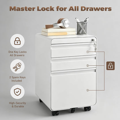 3 Drawer File Cabinet for Home Office, Under Desk Mobile Filing Cabinet with Lock for A4-Size/Letter-Size/Legal-Size, Black (HSEJ-3D)
