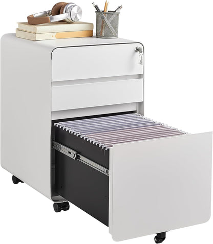 3 Drawer File Cabinet for Home Office, Under Desk Mobile Filing Cabinet with Lock for A4-Size/Letter-Size/Legal-Size, Black (HSEJ-3D)