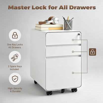 3 Drawer File Cabinet for Home Office, Under Desk Mobile Filing Cabinet with Lock for A4-Size/Letter-Size/Legal-Size, Black (HSEJ-3D)