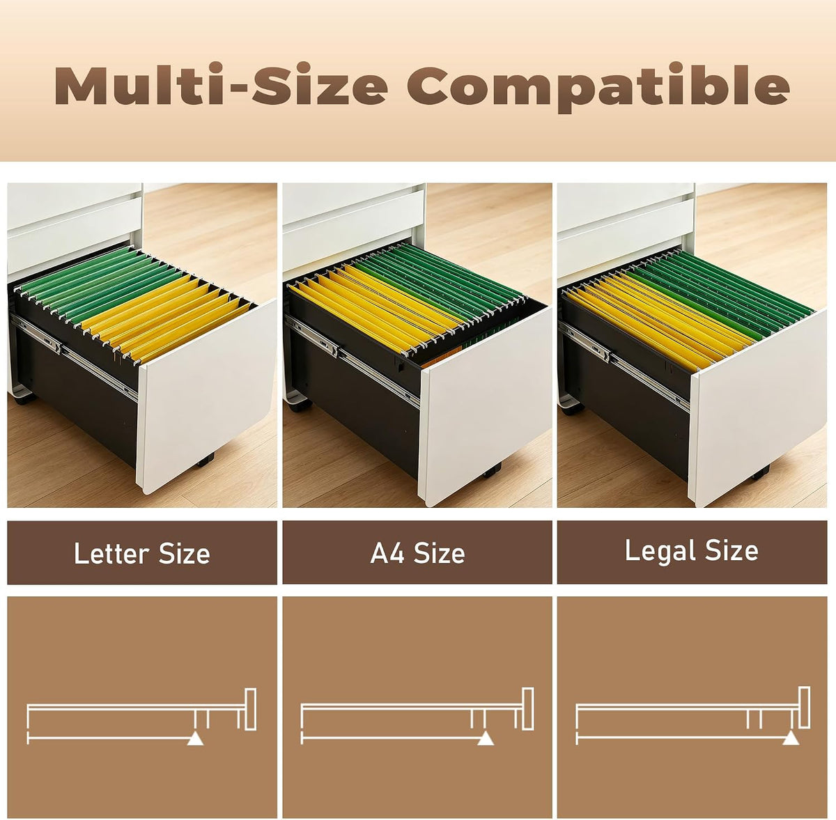 3 Drawer File Cabinet for Home Office, Under Desk Mobile Filing Cabinet with Lock for A4-Size/Letter-Size/Legal-Size, Black (HSEJ-3D)