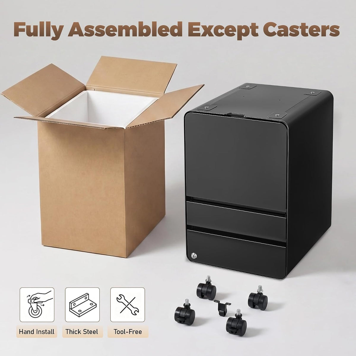 3 Drawer File Cabinet for Home Office, Under Desk Mobile Filing Cabinet with Lock for A4-Size/Letter-Size/Legal-Size, Black (HSEJ-3D)