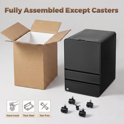 3 Drawer File Cabinet for Home Office, Under Desk Mobile Filing Cabinet with Lock for A4-Size/Letter-Size/Legal-Size, Black (HSEJ-3D)