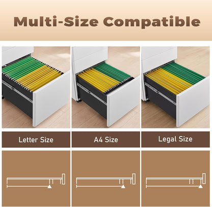 3 Drawer File Cabinet for Home Office, Under Desk Mobile Filing Cabinet with Lock for A4-Size/Letter-Size/Legal-Size, Black (HSEJ-3D)