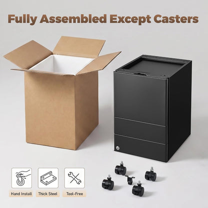 3 Drawer File Cabinet for Home Office, Under Desk Mobile Filing Cabinet with Lock for A4-Size/Letter-Size/Legal-Size, Black (HSEJ-3D)