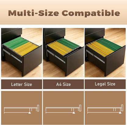3 Drawer File Cabinet for Home Office, Under Desk Mobile Filing Cabinet with Lock for A4-Size/Letter-Size/Legal-Size, Black (HSEJ-3D)