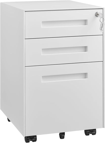 3 Drawer File Cabinet for Home Office, Under Desk Mobile Filing Cabinet with Lock for A4-Size/Letter-Size/Legal-Size, Black (HSEJ-3D)
