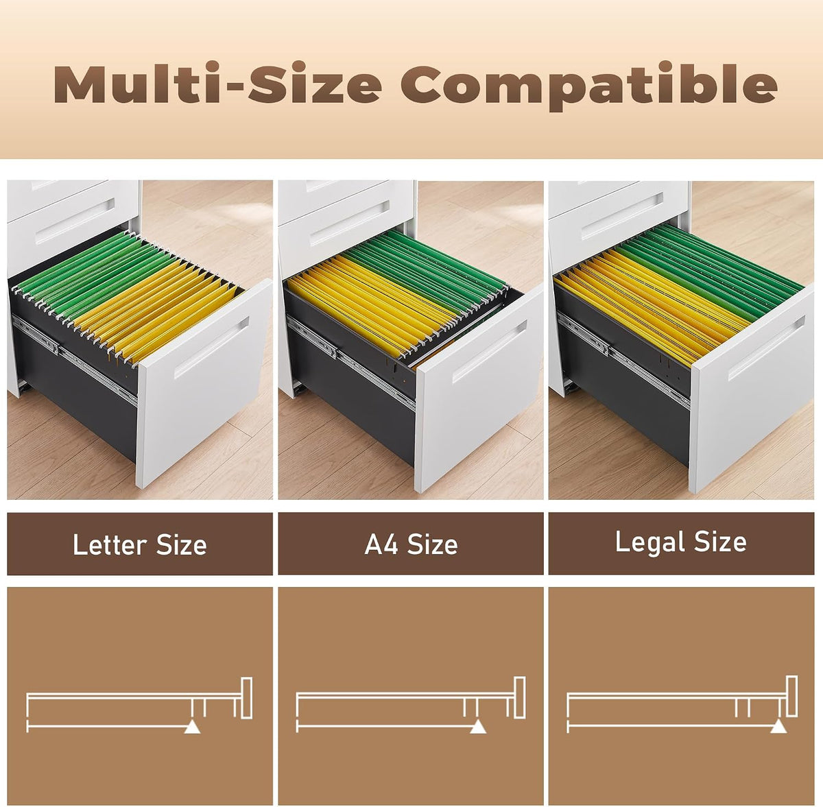 3 Drawer File Cabinet for Home Office, Under Desk Mobile Filing Cabinet with Lock for A4-Size/Letter-Size/Legal-Size, Black (HSEJ-3D)