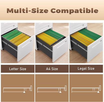 3 Drawer File Cabinet for Home Office, Under Desk Mobile Filing Cabinet with Lock for A4-Size/Letter-Size/Legal-Size, Black (HSEJ-3D)