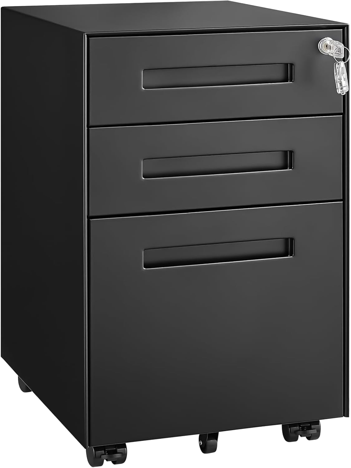 3 Drawer File Cabinet for Home Office, Under Desk Mobile Filing Cabinet with Lock for A4-Size/Letter-Size/Legal-Size, Black (HSEJ-3D)