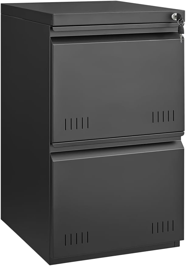 3 Drawer File Cabinet for Home Office, Under Desk Mobile Filing Cabinet with Lock for A4-Size/Letter-Size/Legal-Size, Black (HSEJ-3D)