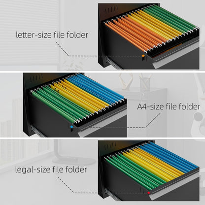 3 Drawer File Cabinet for Home Office, Under Desk Mobile Filing Cabinet with Lock for A4-Size/Letter-Size/Legal-Size, Black (HSEJ-3D)