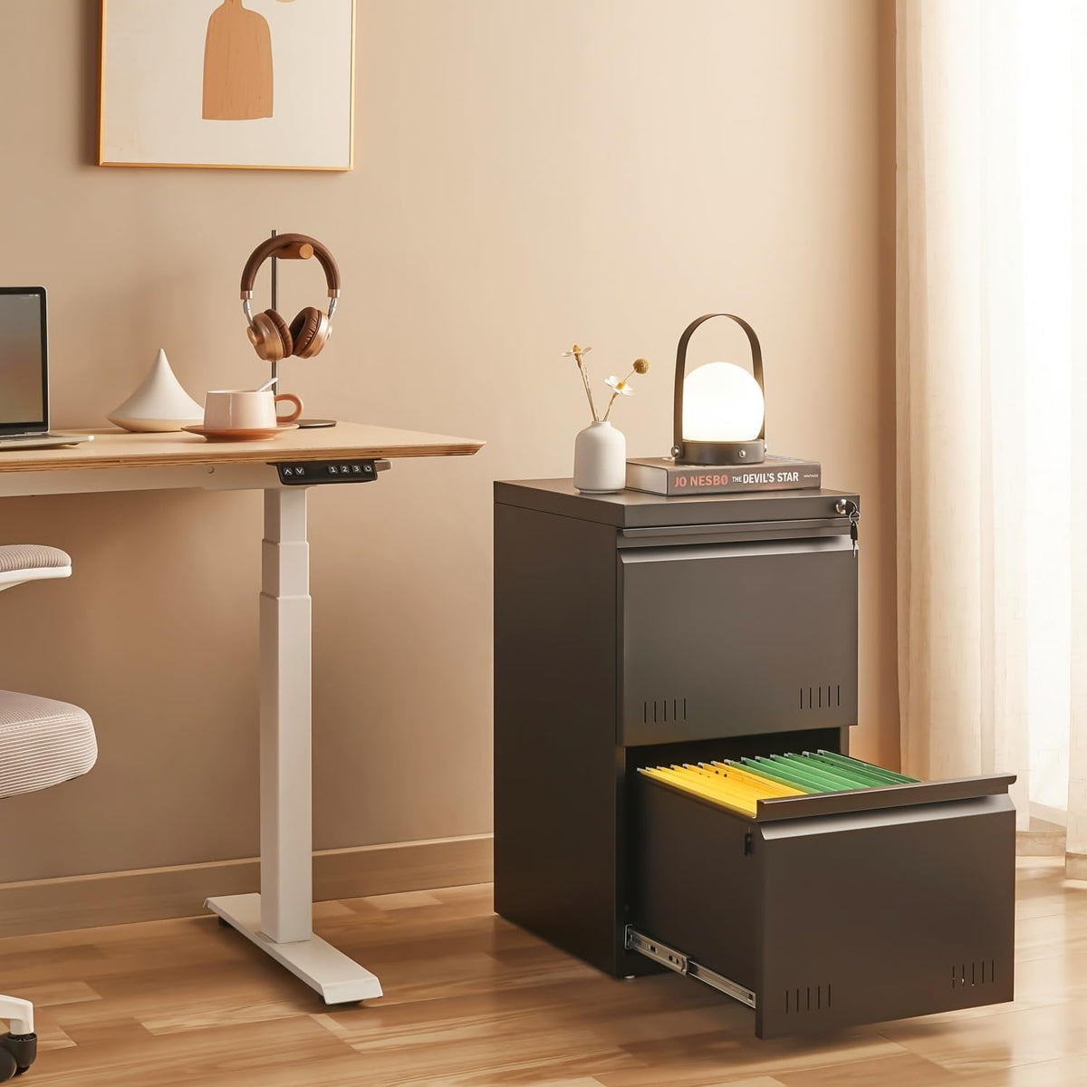 3 Drawer File Cabinet for Home Office, Under Desk Mobile Filing Cabinet with Lock for A4-Size/Letter-Size/Legal-Size, Black (HSEJ-3D)