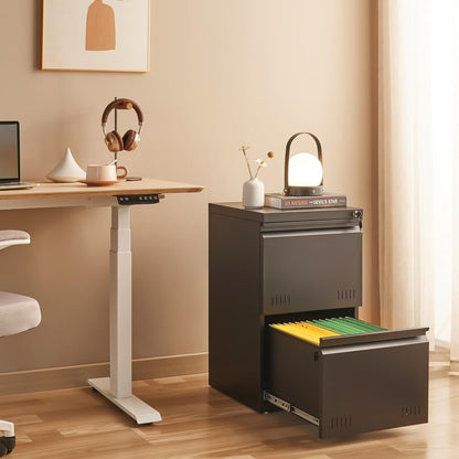 3 Drawer File Cabinet for Home Office, Under Desk Mobile Filing Cabinet with Lock for A4-Size/Letter-Size/Legal-Size, Black (HSEJ-3D)