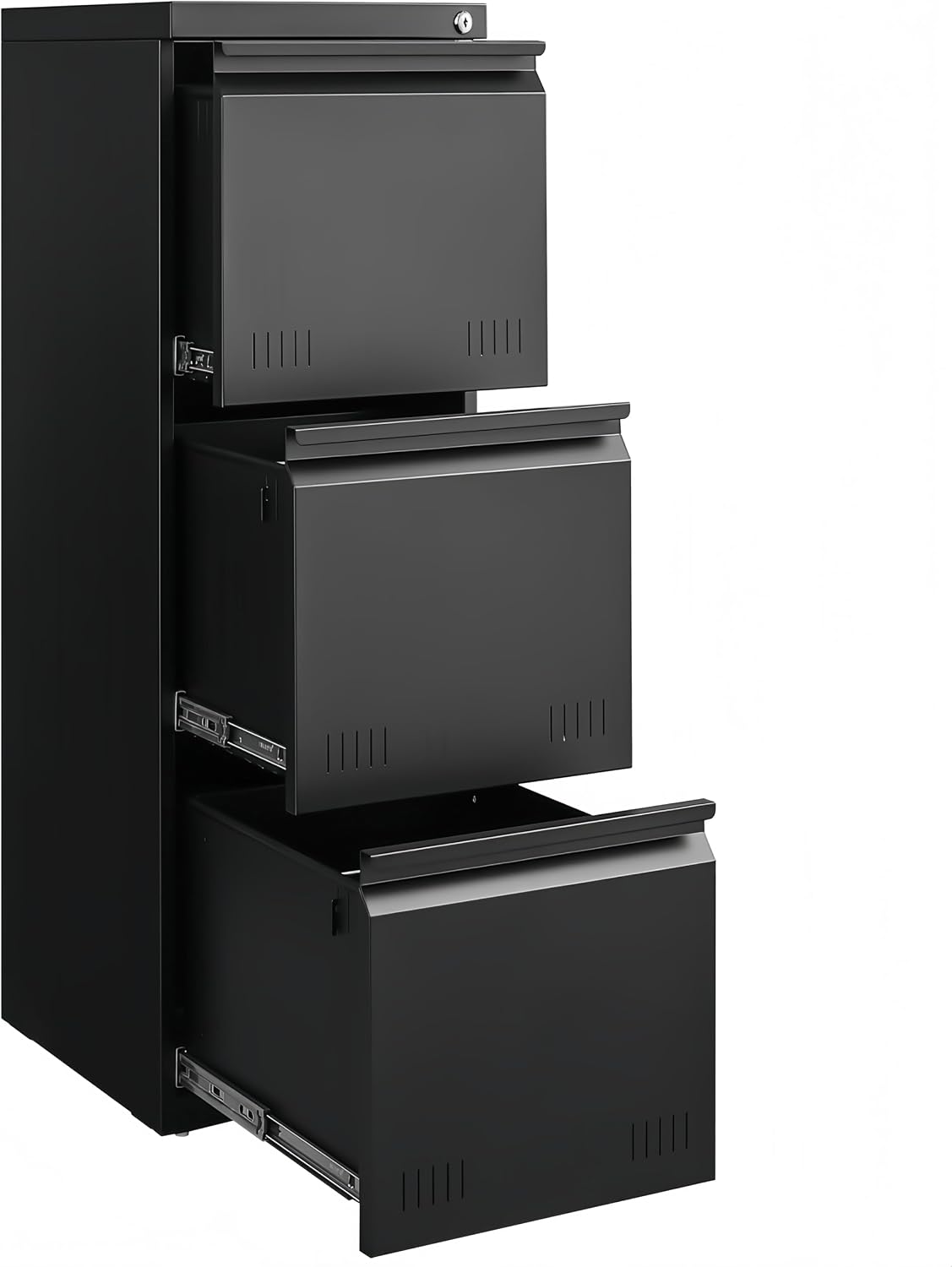 3 Drawer File Cabinet for Home Office, Under Desk Mobile Filing Cabinet with Lock for A4-Size/Letter-Size/Legal-Size, Black (HSEJ-3D)