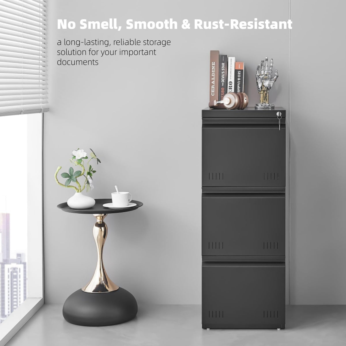 3 Drawer File Cabinet for Home Office, Under Desk Mobile Filing Cabinet with Lock for A4-Size/Letter-Size/Legal-Size, Black (HSEJ-3D)