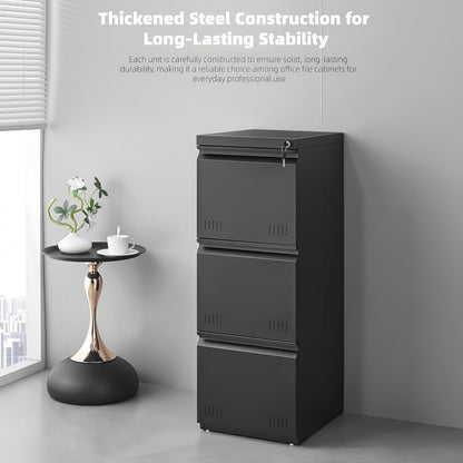 3 Drawer File Cabinet for Home Office, Under Desk Mobile Filing Cabinet with Lock for A4-Size/Letter-Size/Legal-Size, Black (HSEJ-3D)