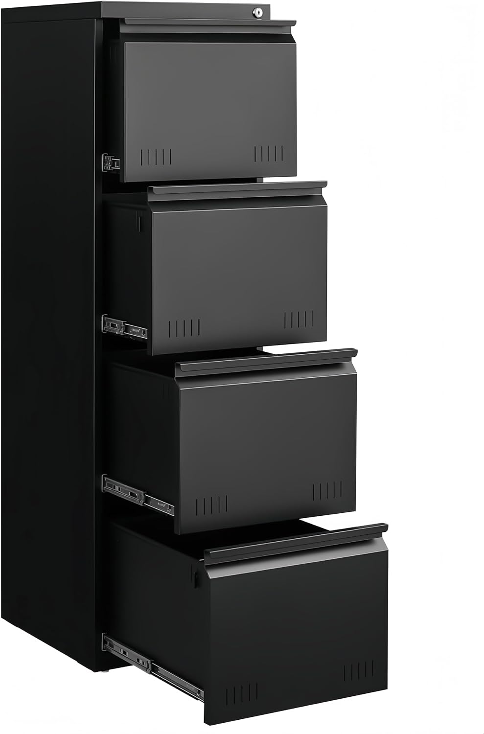 3 Drawer File Cabinet for Home Office, Under Desk Mobile Filing Cabinet with Lock for A4-Size/Letter-Size/Legal-Size, Black (HSEJ-3D)