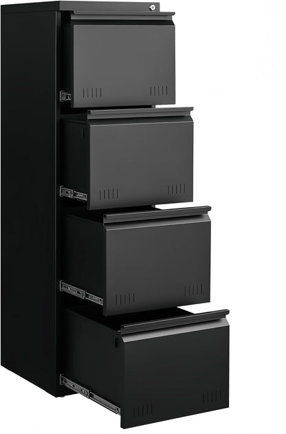 3 Drawer File Cabinet for Home Office, Under Desk Mobile Filing Cabinet with Lock for A4-Size/Letter-Size/Legal-Size, Black (HSEJ-3D)