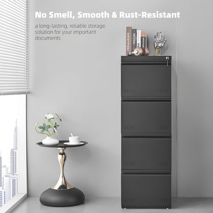 3 Drawer File Cabinet for Home Office, Under Desk Mobile Filing Cabinet with Lock for A4-Size/Letter-Size/Legal-Size, Black (HSEJ-3D)