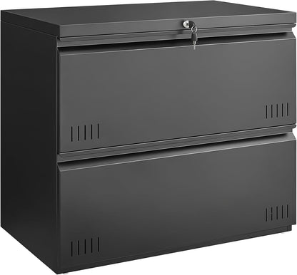 3 Drawer File Cabinet for Home Office, Under Desk Mobile Filing Cabinet with Lock for A4-Size/Letter-Size/Legal-Size, Black (HSEJ-3D)