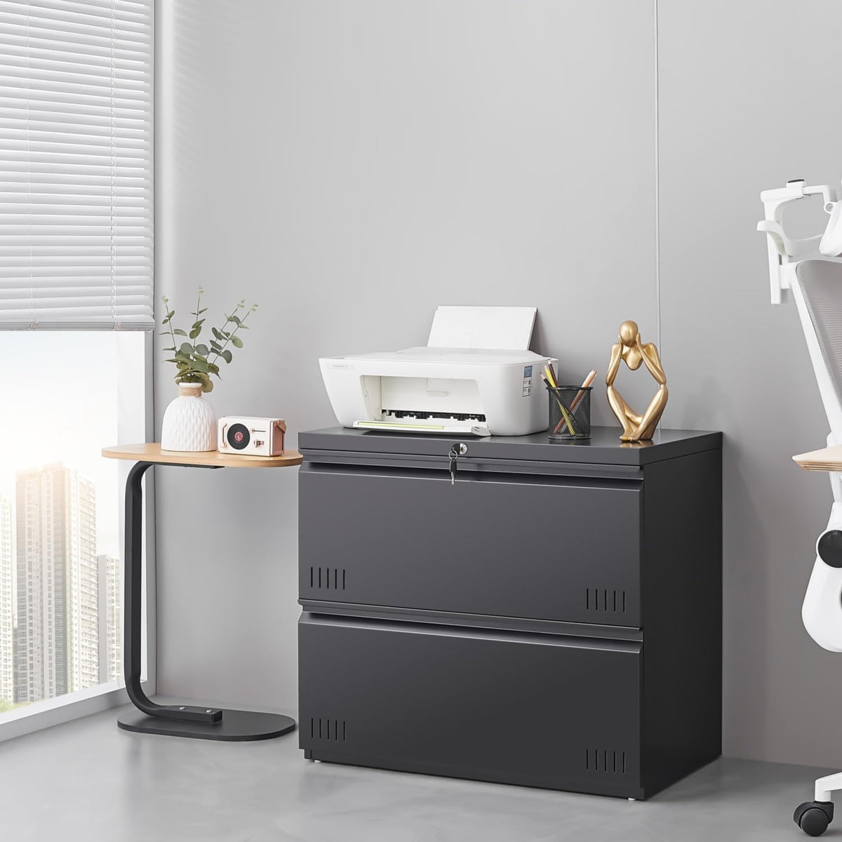 3 Drawer File Cabinet for Home Office, Under Desk Mobile Filing Cabinet with Lock for A4-Size/Letter-Size/Legal-Size, Black (HSEJ-3D)