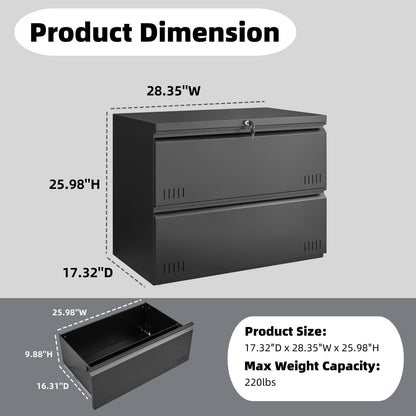 3 Drawer File Cabinet for Home Office, Under Desk Mobile Filing Cabinet with Lock for A4-Size/Letter-Size/Legal-Size, Black (HSEJ-3D)