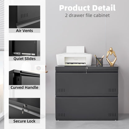 3 Drawer File Cabinet for Home Office, Under Desk Mobile Filing Cabinet with Lock for A4-Size/Letter-Size/Legal-Size, Black (HSEJ-3D)
