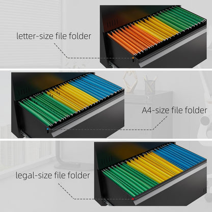 3 Drawer File Cabinet for Home Office, Under Desk Mobile Filing Cabinet with Lock for A4-Size/Letter-Size/Legal-Size, Black (HSEJ-3D)