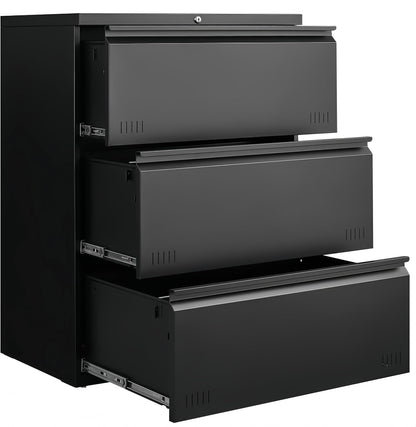 3 Drawer File Cabinet for Home Office, Under Desk Mobile Filing Cabinet with Lock for A4-Size/Letter-Size/Legal-Size, Black (HSEJ-3D)