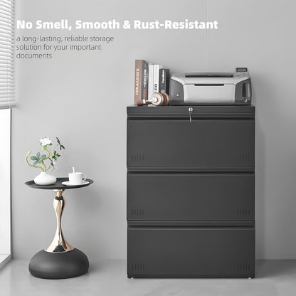 3 Drawer File Cabinet for Home Office, Under Desk Mobile Filing Cabinet with Lock for A4-Size/Letter-Size/Legal-Size, Black (HSEJ-3D)