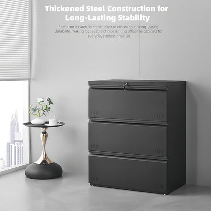3 Drawer File Cabinet for Home Office, Under Desk Mobile Filing Cabinet with Lock for A4-Size/Letter-Size/Legal-Size, Black (HSEJ-3D)