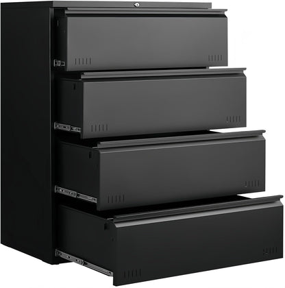 3 Drawer File Cabinet for Home Office, Under Desk Mobile Filing Cabinet with Lock for A4-Size/Letter-Size/Legal-Size, Black (HSEJ-3D)