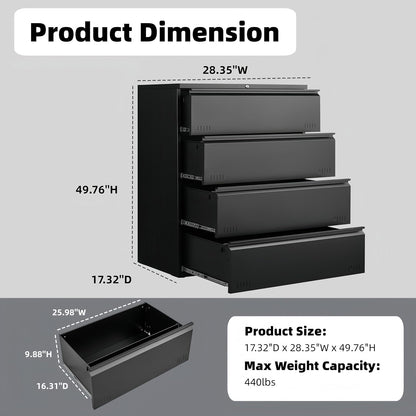 3 Drawer File Cabinet for Home Office, Under Desk Mobile Filing Cabinet with Lock for A4-Size/Letter-Size/Legal-Size, Black (HSEJ-3D)