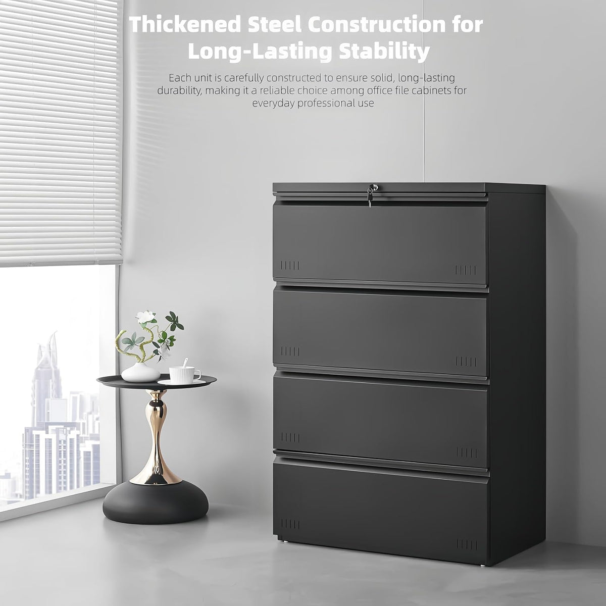 3 Drawer File Cabinet for Home Office, Under Desk Mobile Filing Cabinet with Lock for A4-Size/Letter-Size/Legal-Size, Black (HSEJ-3D)