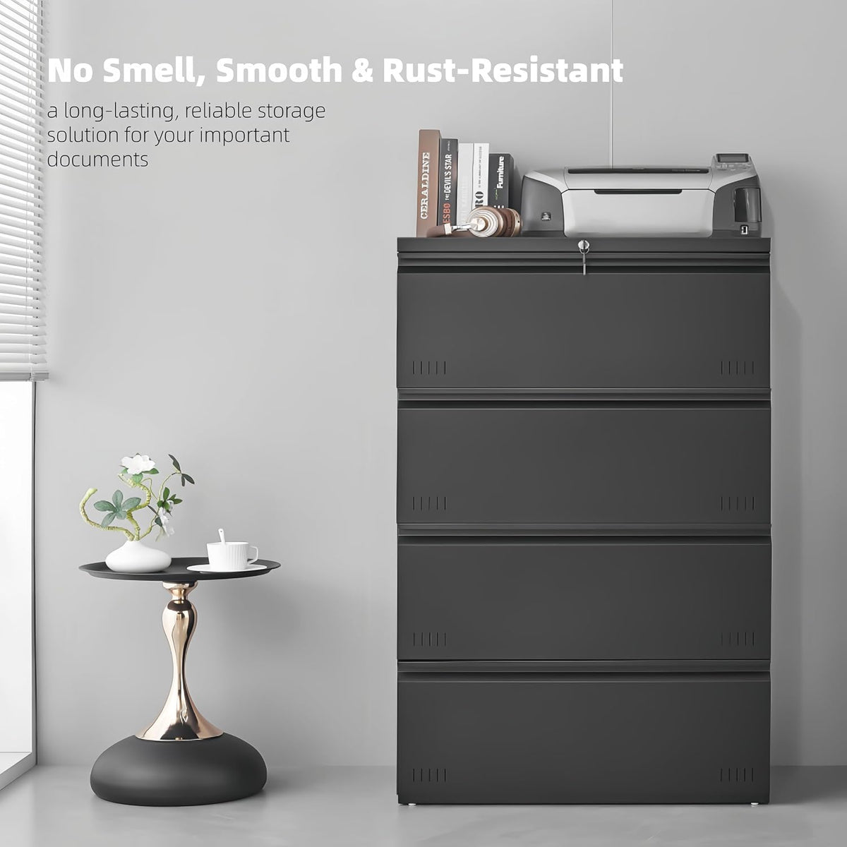 3 Drawer File Cabinet for Home Office, Under Desk Mobile Filing Cabinet with Lock for A4-Size/Letter-Size/Legal-Size, Black (HSEJ-3D)