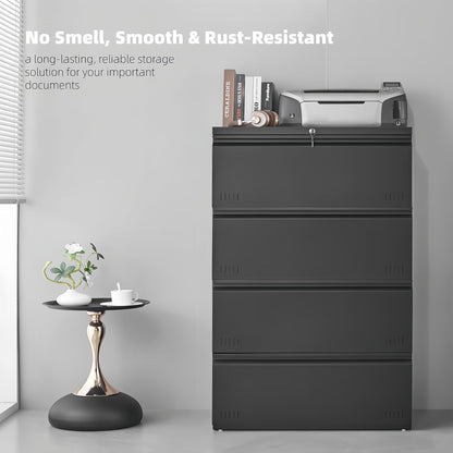 3 Drawer File Cabinet for Home Office, Under Desk Mobile Filing Cabinet with Lock for A4-Size/Letter-Size/Legal-Size, Black (HSEJ-3D)