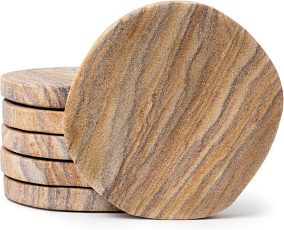 Absorbent Sandstone Coasters for Drinks, Set of 6