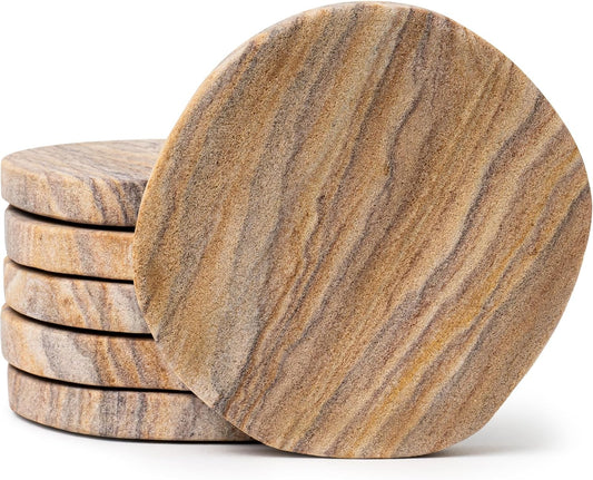Absorbent Sandstone Coasters for Drinks, Set of 6