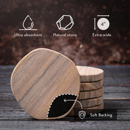 Absorbent Sandstone Coasters for Drinks, Set of 6