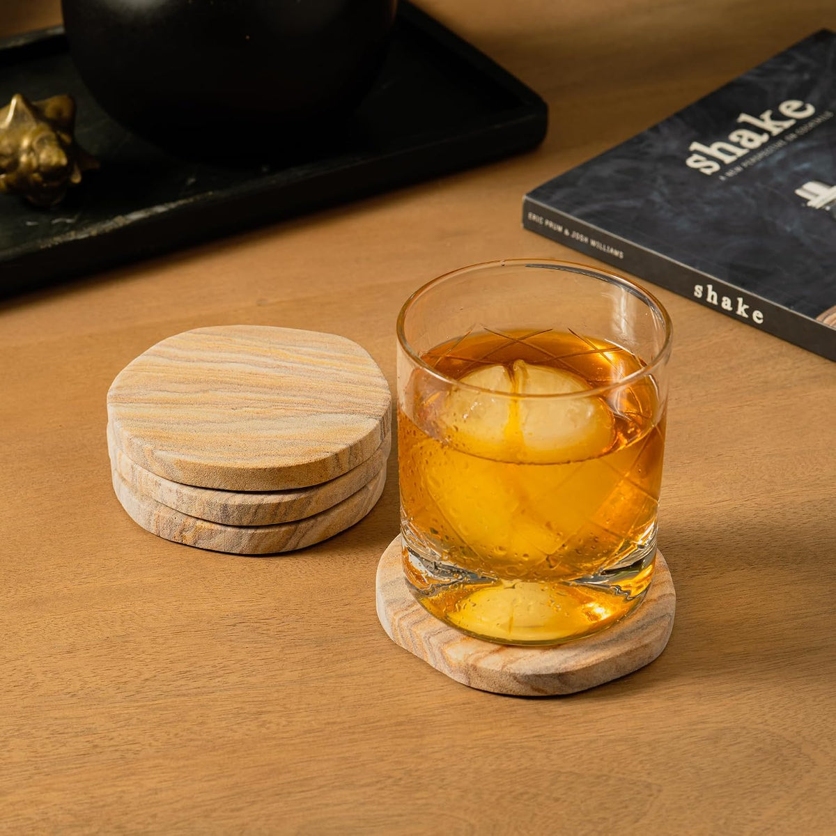 Absorbent Sandstone Coasters for Drinks, Set of 6