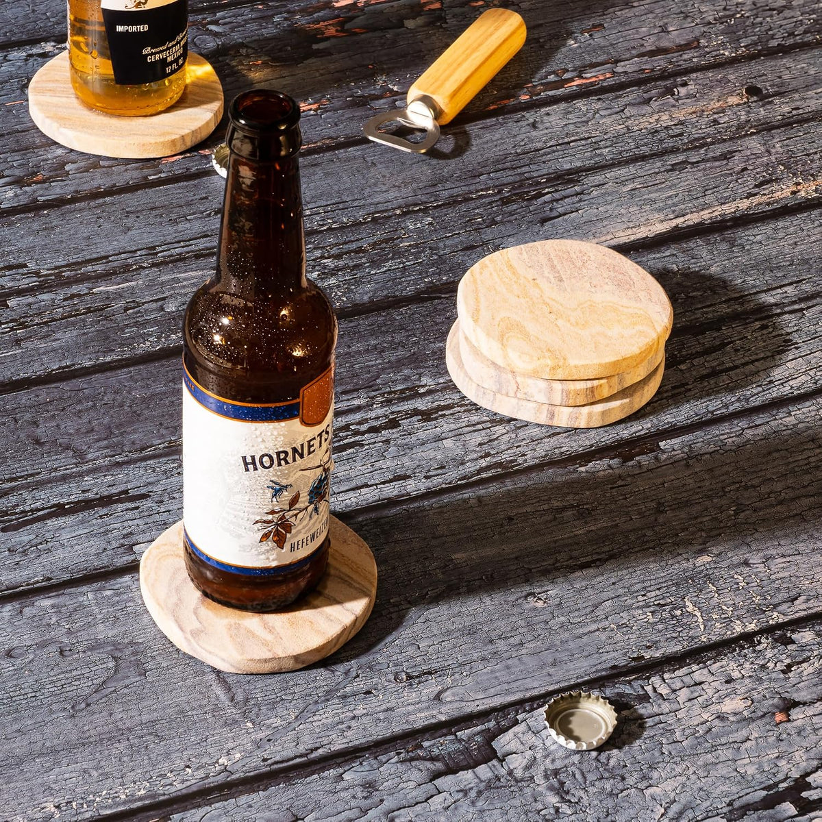 Absorbent Sandstone Coasters for Drinks, Set of 6