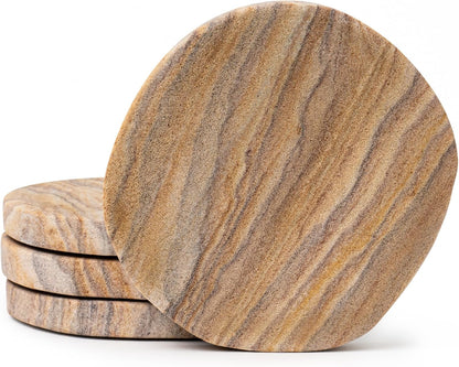 Absorbent Sandstone Coasters for Drinks, Set of 6