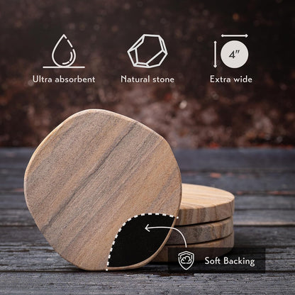 Absorbent Sandstone Coasters for Drinks, Set of 6
