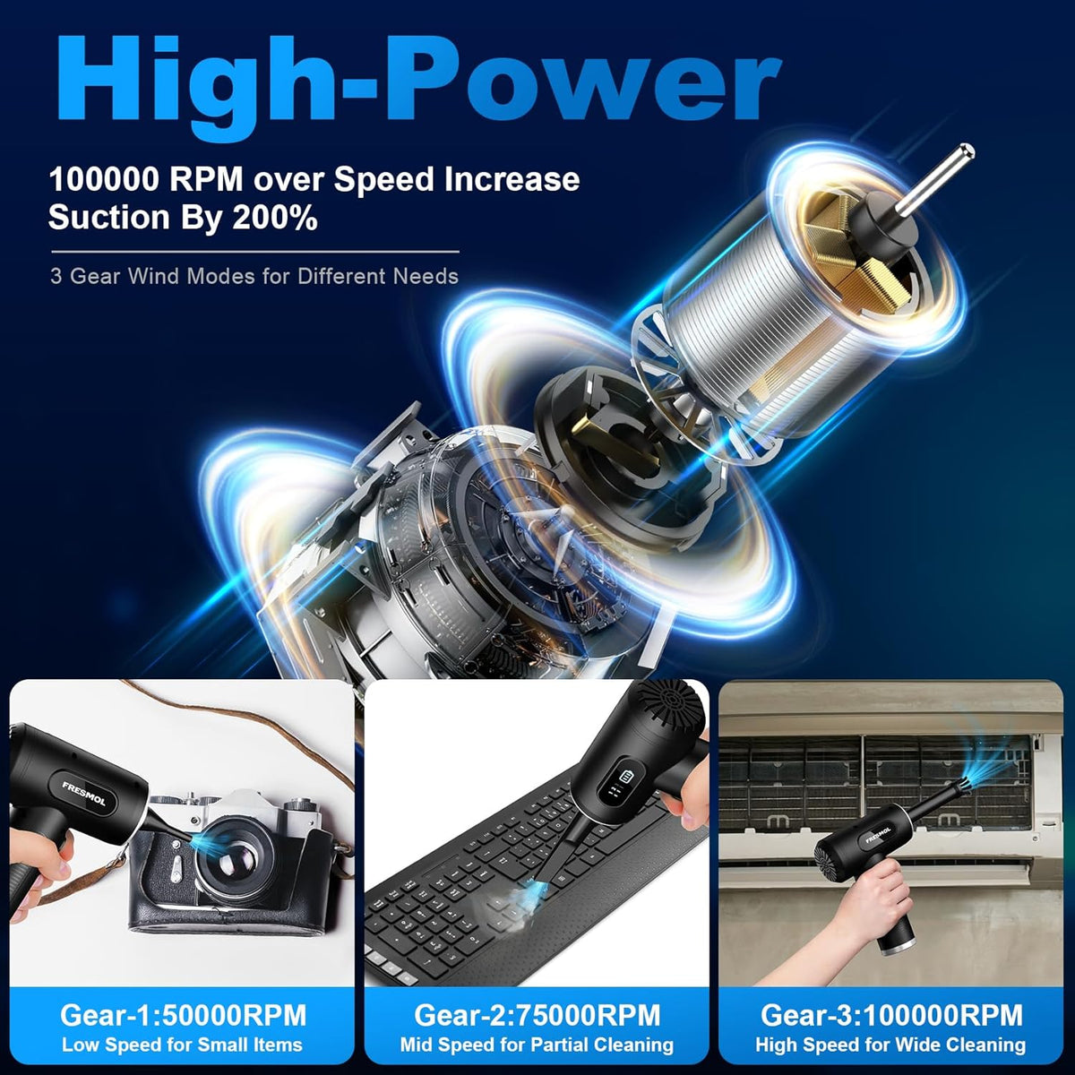 Compressed Air Duster, Rechargeable Cordless Electric Air Blower
